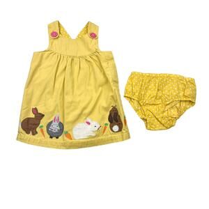 Baby Boden Yellow Bunny Appliqué Jumper Dress & Bloomers Set